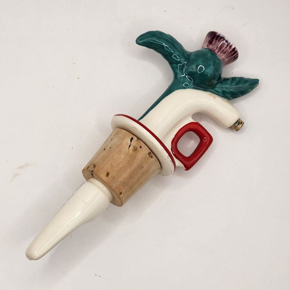 Vintage Ceramic Olive Oil or  Wine Bottle Stopper Cork with Pourer